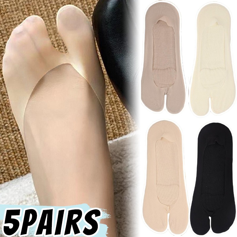 Toe Sock Split - 여성용 아이스 실크 타비 양말 1/5켤레,